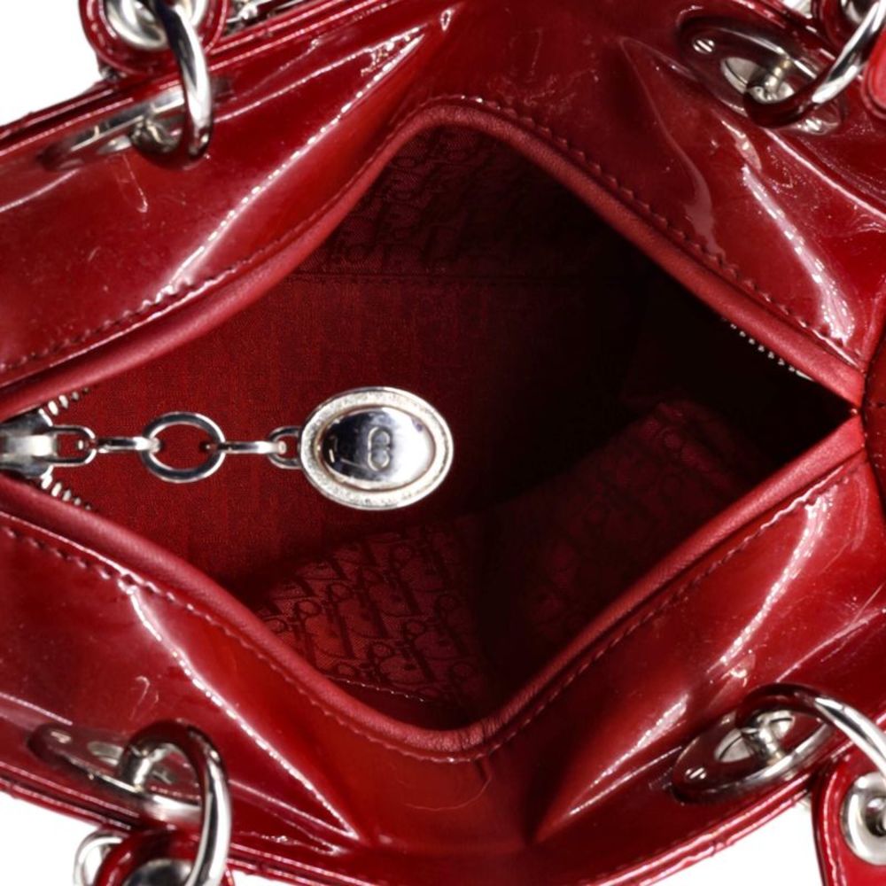 Christian Dior Lady Dior Bag Cannage Quilt Patent Medium Red - Picture 5 of 7